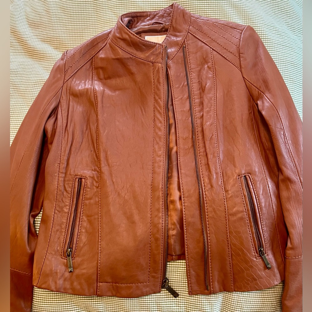 Michael Michael Kors Genuine Leather Camel Leather Jacket